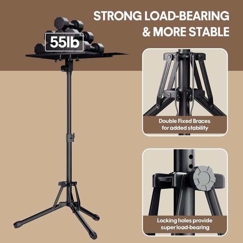 KOOV Projector Stand Adjustable Height 20" to 61", Foldable Projector Tripod Stand with Mouse Tray & Phone Holder, Portable Laptop Floor Stand for Office Home Stage Studio DJ Racks Podium Stand - Image 4